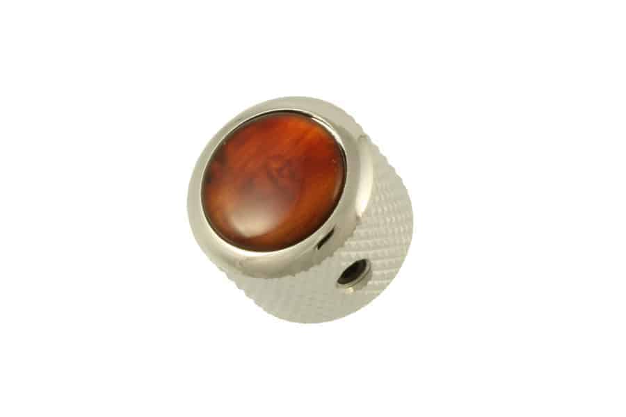Q-Parts Dome Guitar Knob Chrome with Acrylic Red Pearl Inlay